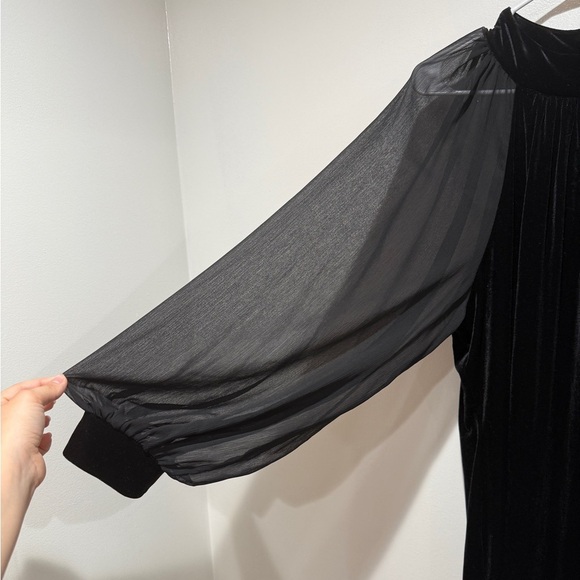 New Calvin Klein Velour Velvet Black Puff Sleeve Knee Dress 18W Whimsygoth Holid - Picture 5 of 11